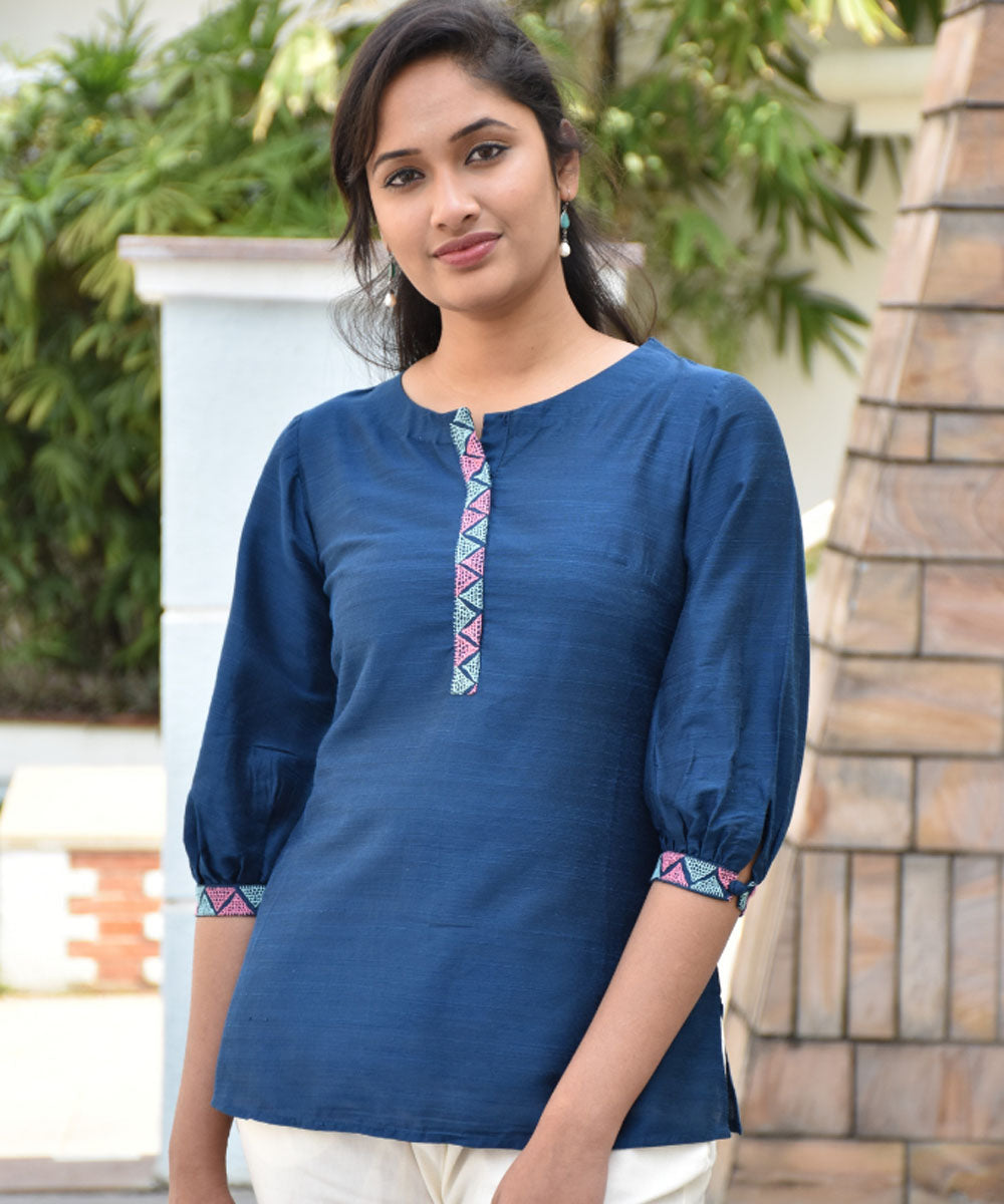 Blue silk hand embroidery tunic