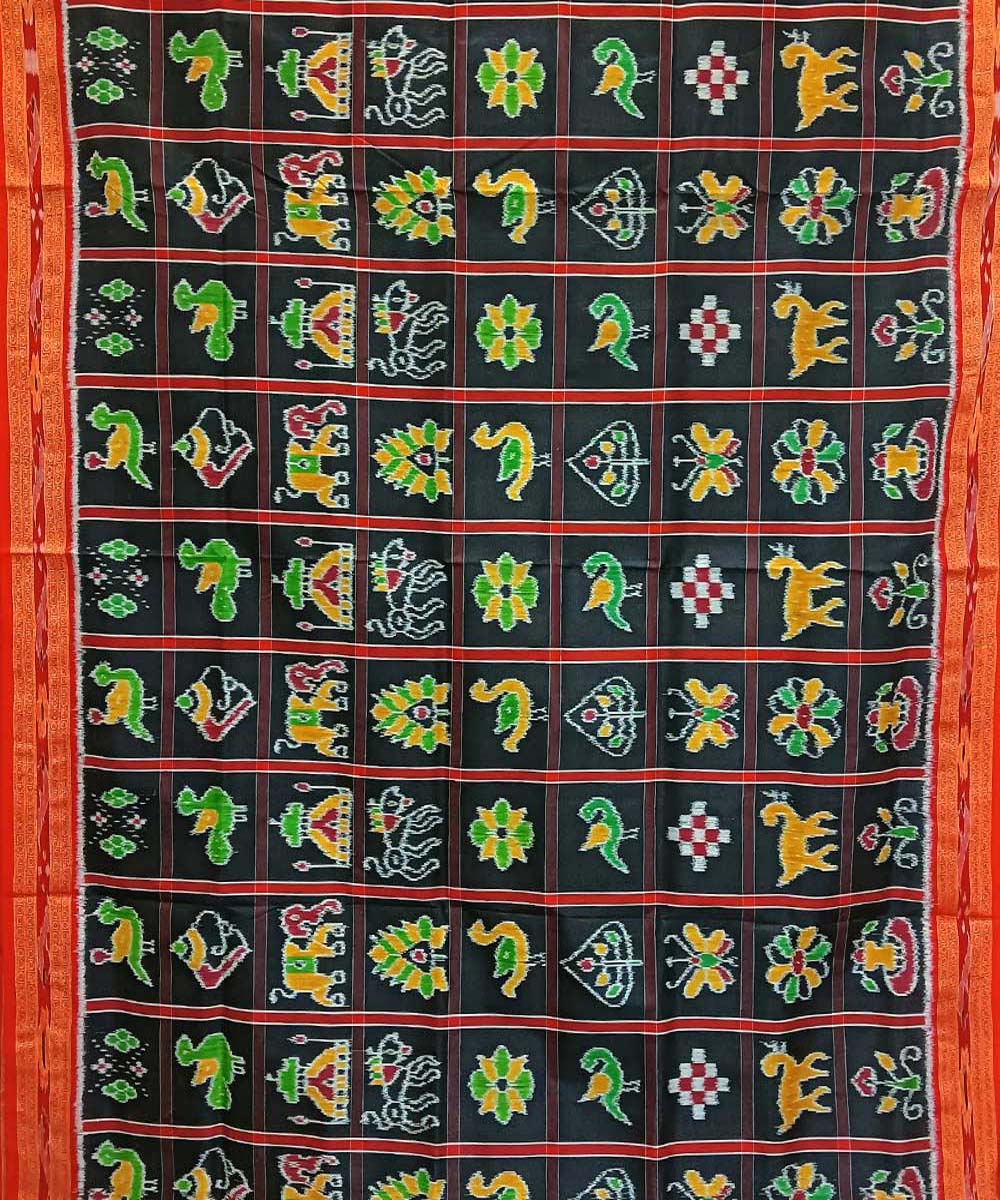 Black maroon handwoven khandua silk saree