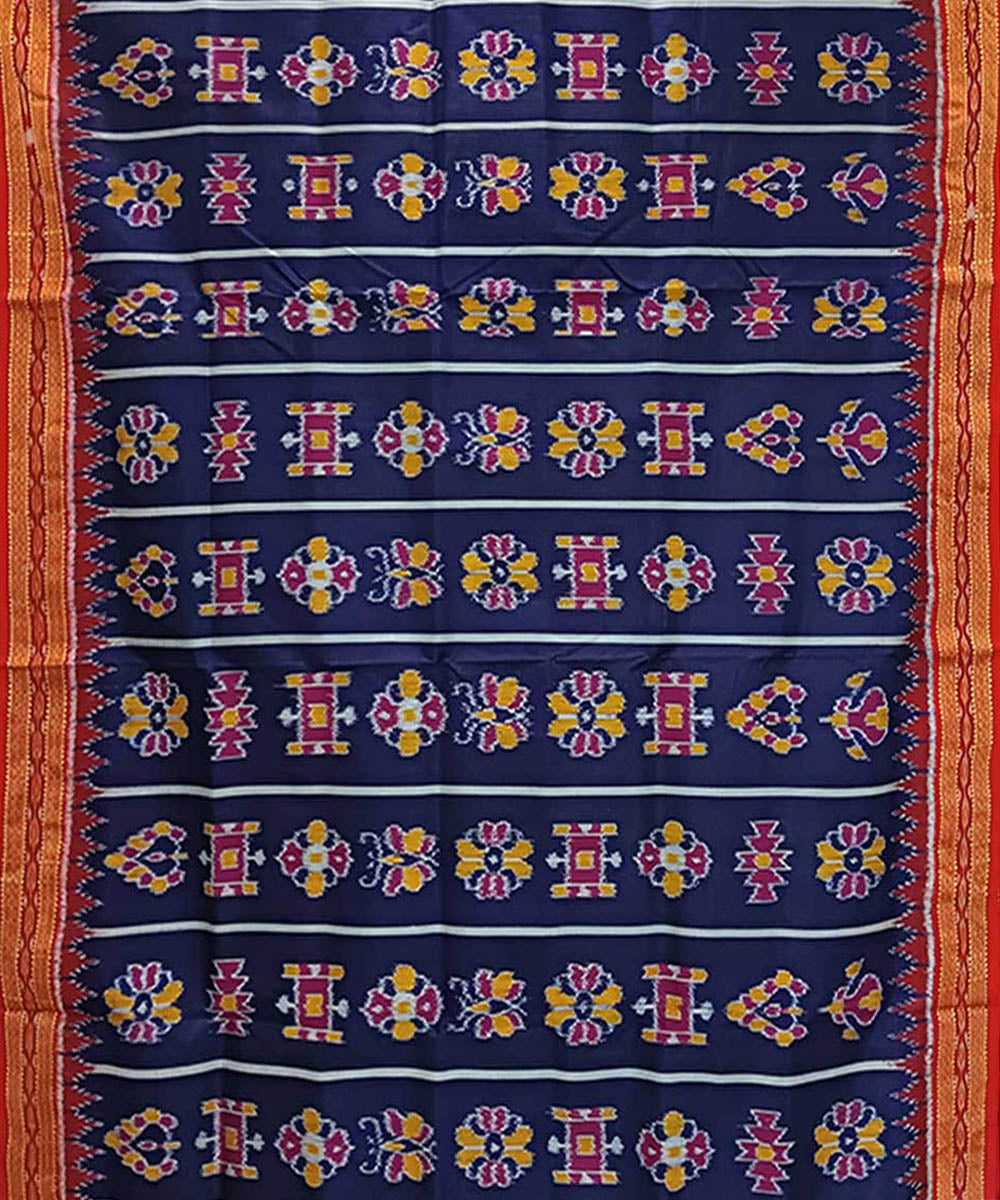 Navy blue maroon handwoven khandua silk saree