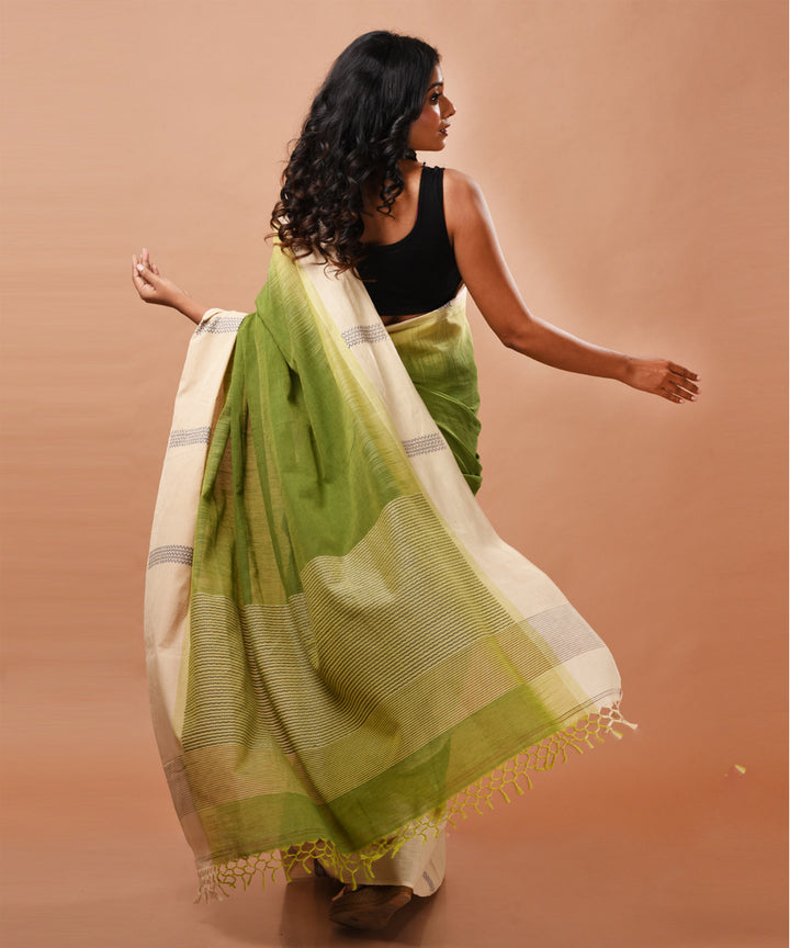 Forest green handwoven cotton jamdani saree