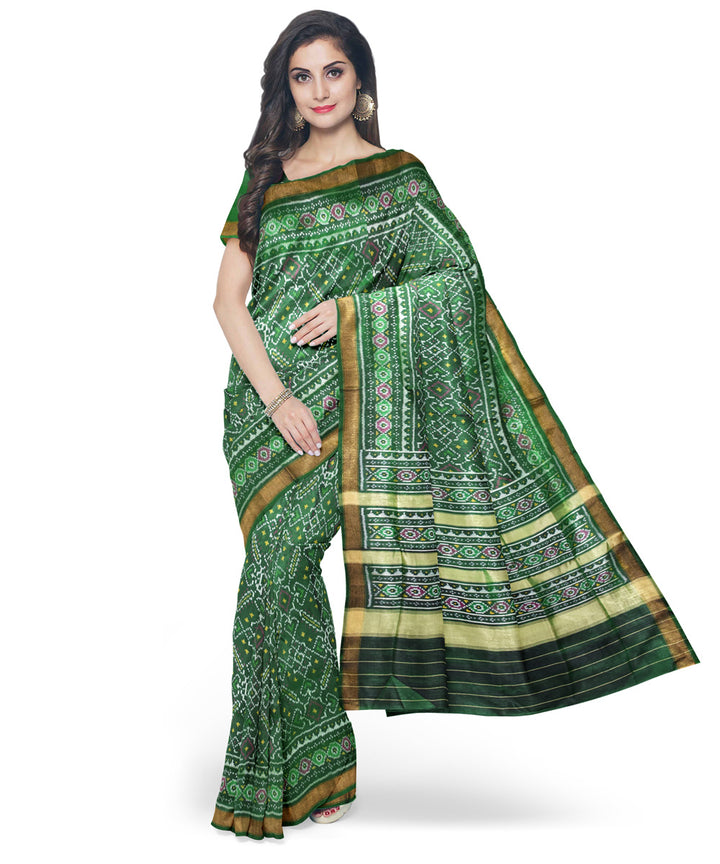 Dark green silk handloom patola saree