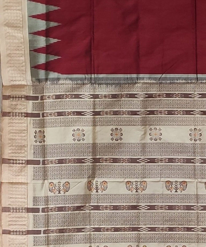 Maroon cream handwoven bomkai silk saree