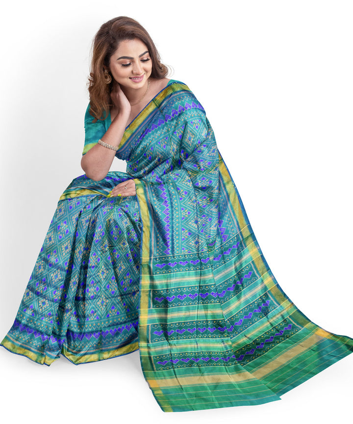 Turquoise silk handloom patola saree