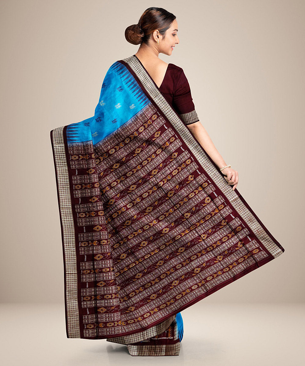 Sky blue maroon silk handwoven bomkai saree