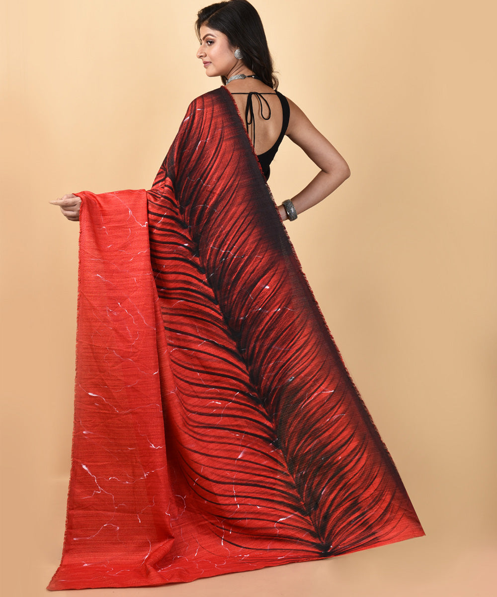Red black hand painted cotton silk saree
