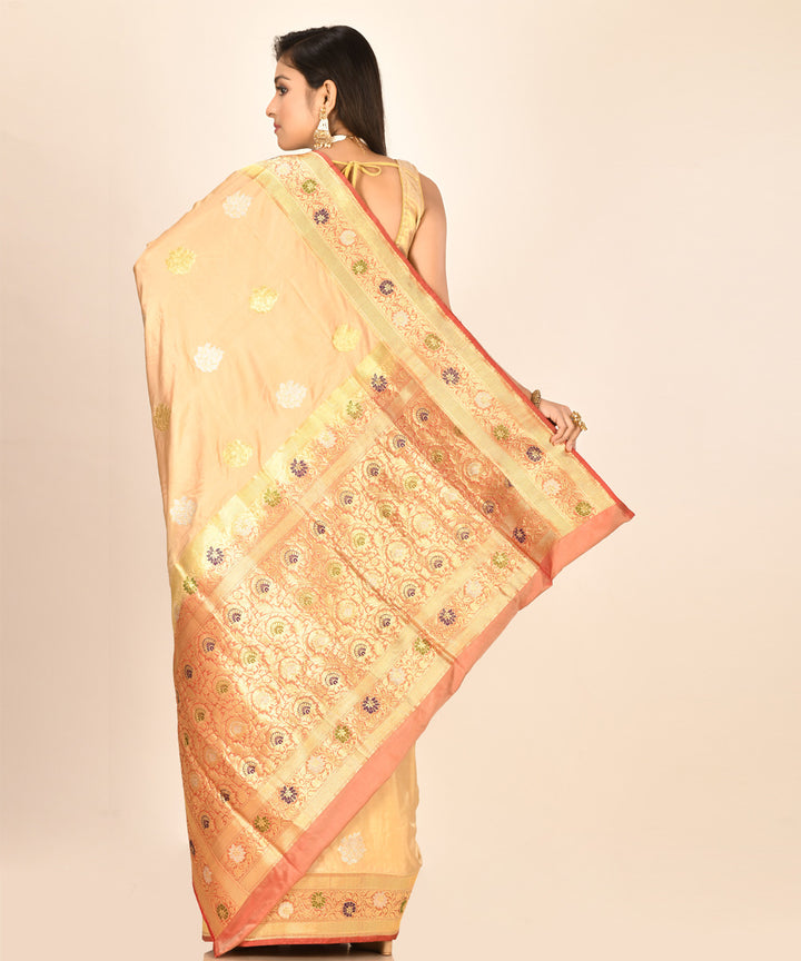 Cream silk handloom banarasi saree