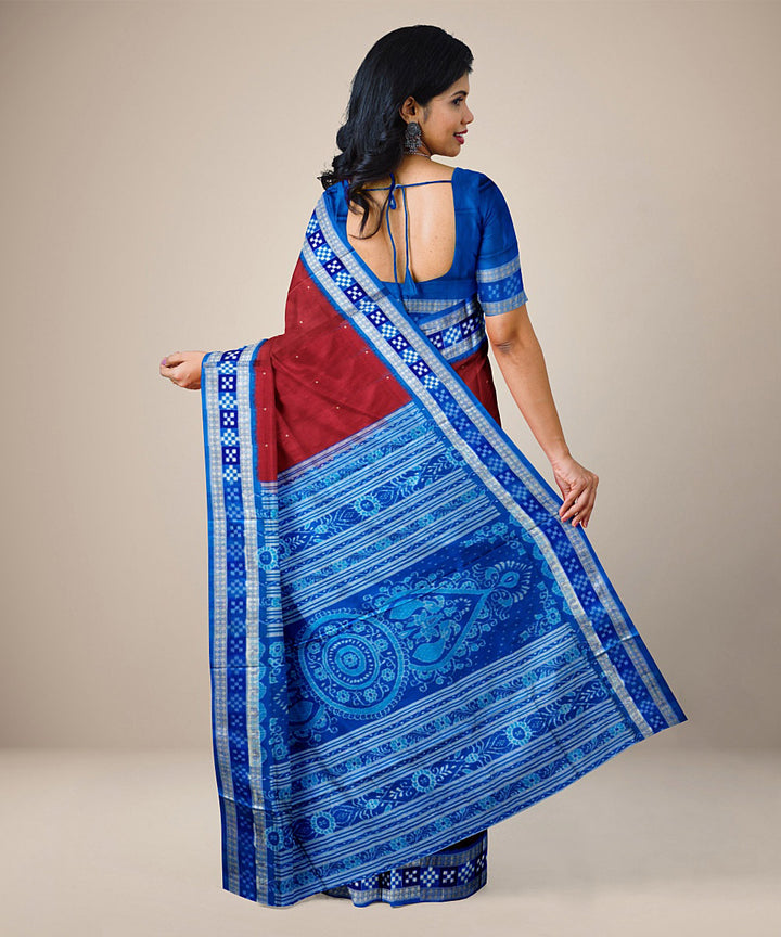 Maroon blue silk handwoven bomkai saree