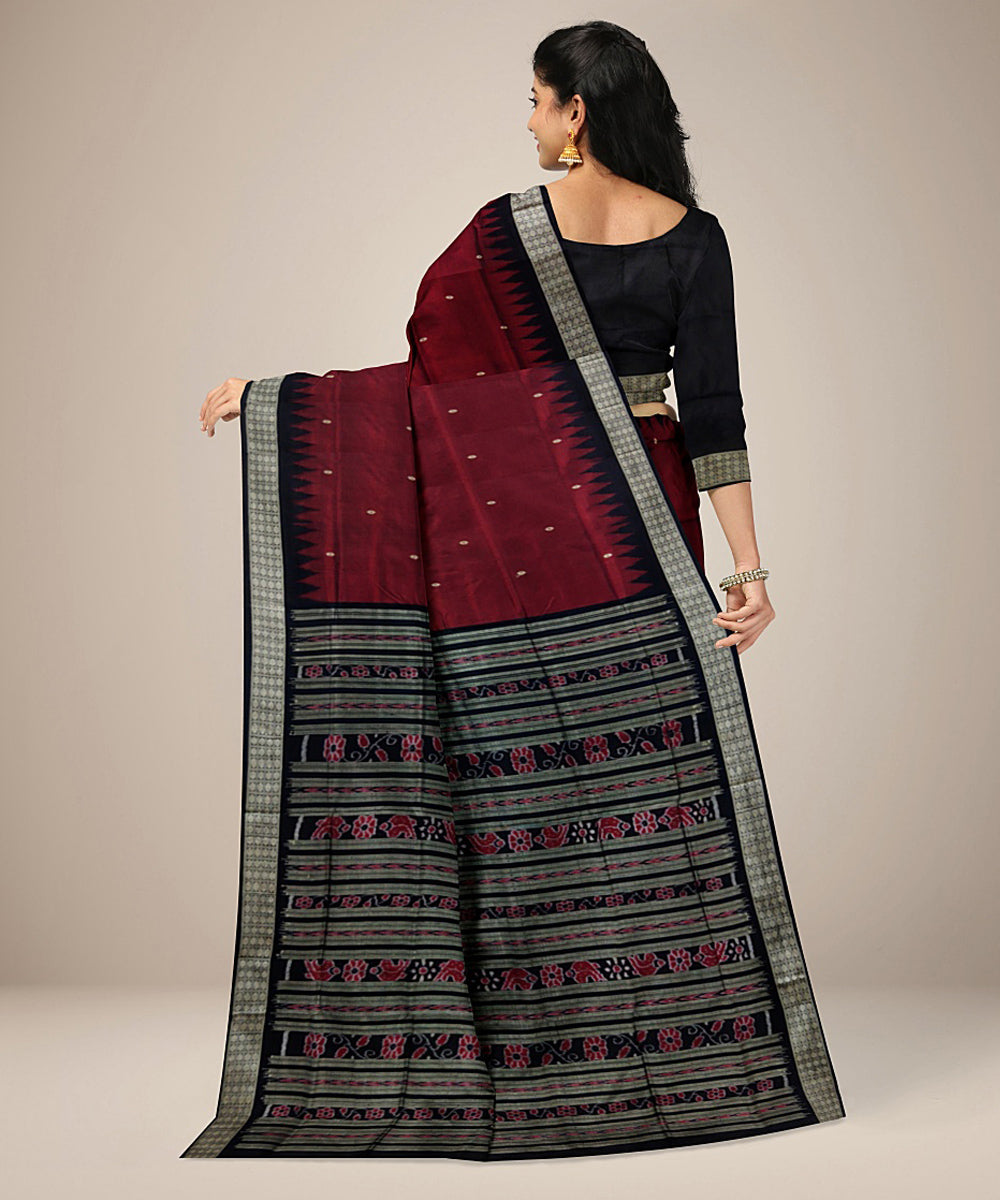 Maroon black silk handwoven bomkai saree