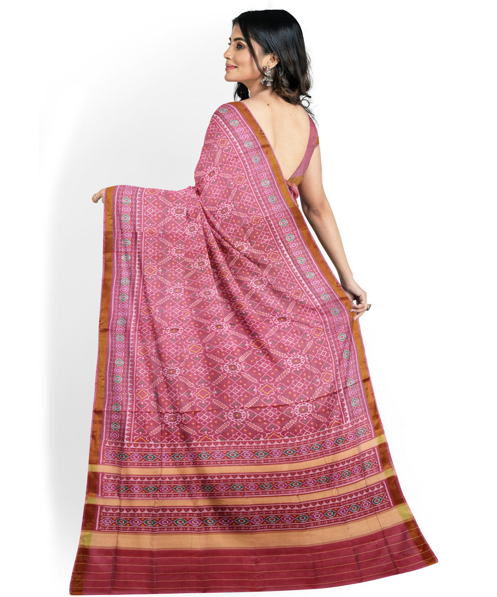 Peach pink silk handloom patola saree