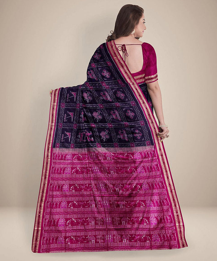 Navy blue red handwoven silk sambalpuri saree