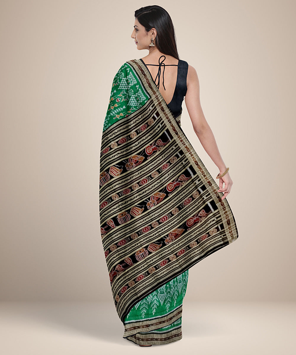 Dark green black silk handloom khandua saree