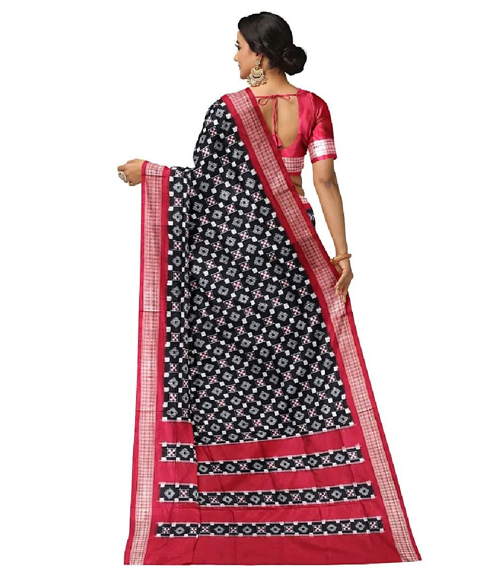 Black and red handwoven silk sambalpuri saree