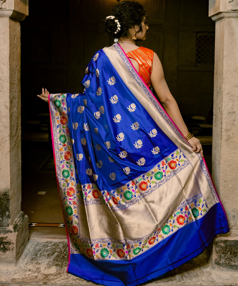 Electric blue silk handloom banarasi saree