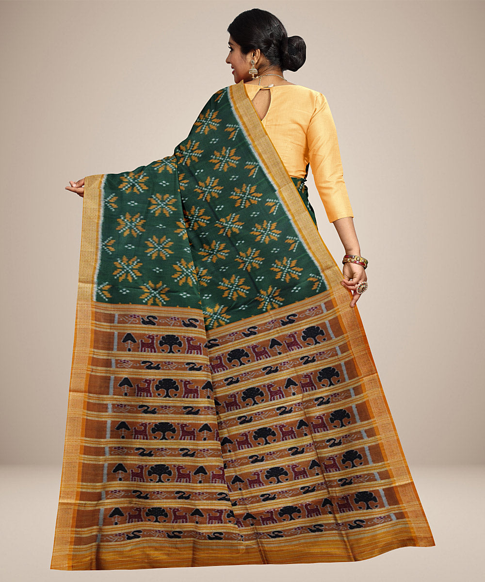 Dark green brown handwoven silk khandua saree