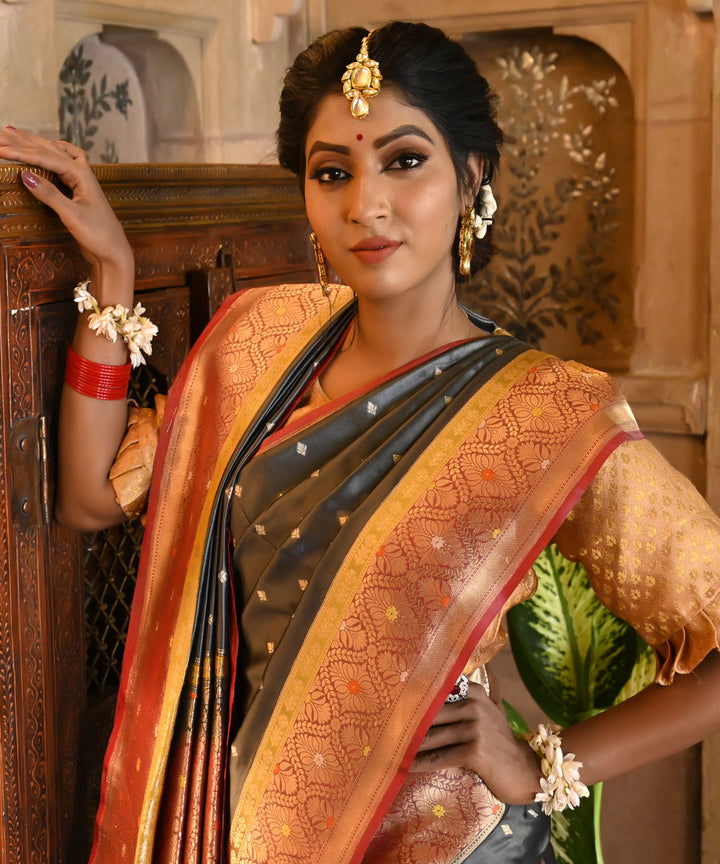 Grey silk handloom banarasi saree