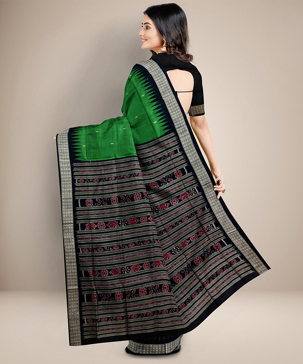 Dark green black silk handwoven bomkai saree