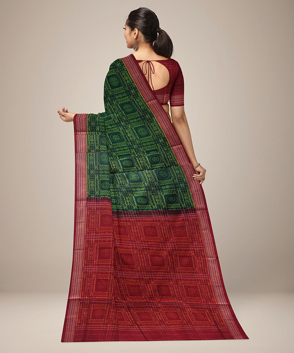 Dark green red cotton handloom sambalpuri saree