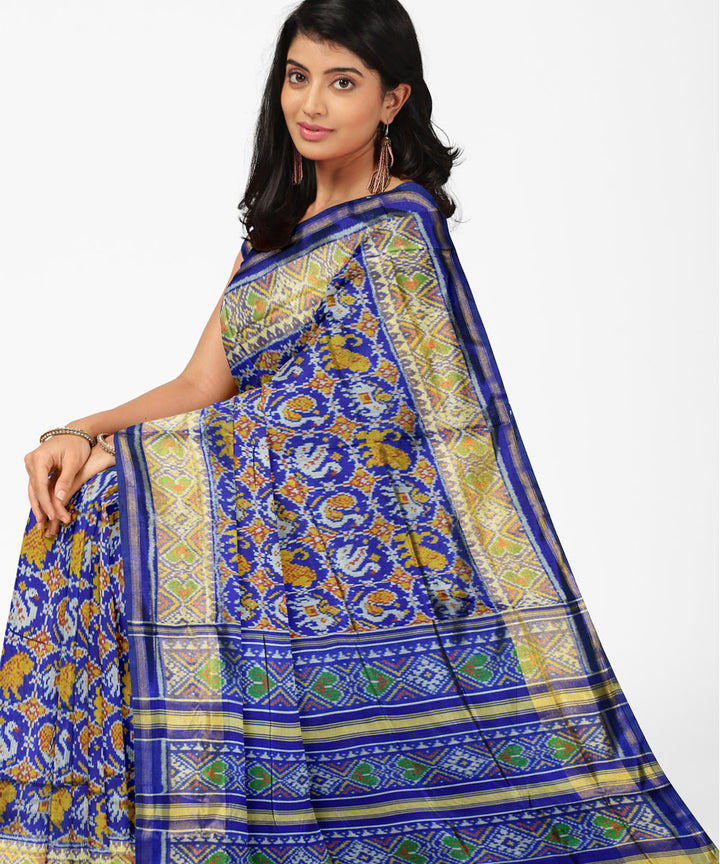 Navy blue silk handloom patola saree