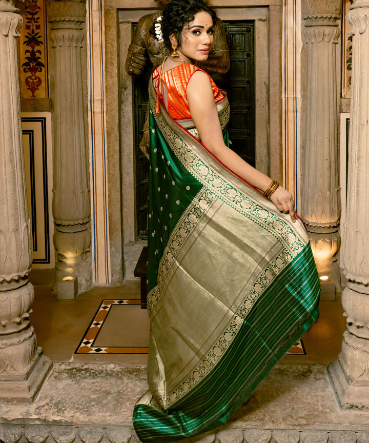 Dark green silk handloom banarasi saree