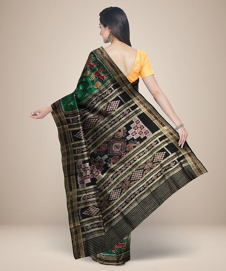 Dark green black silk handwoven bandha anchal khandua saree