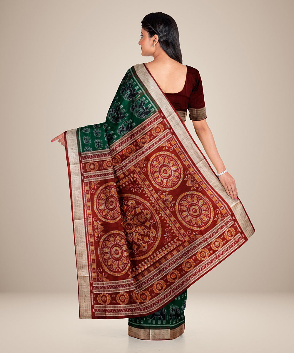 Dark green maroon silk handwoven sambalpuri saree