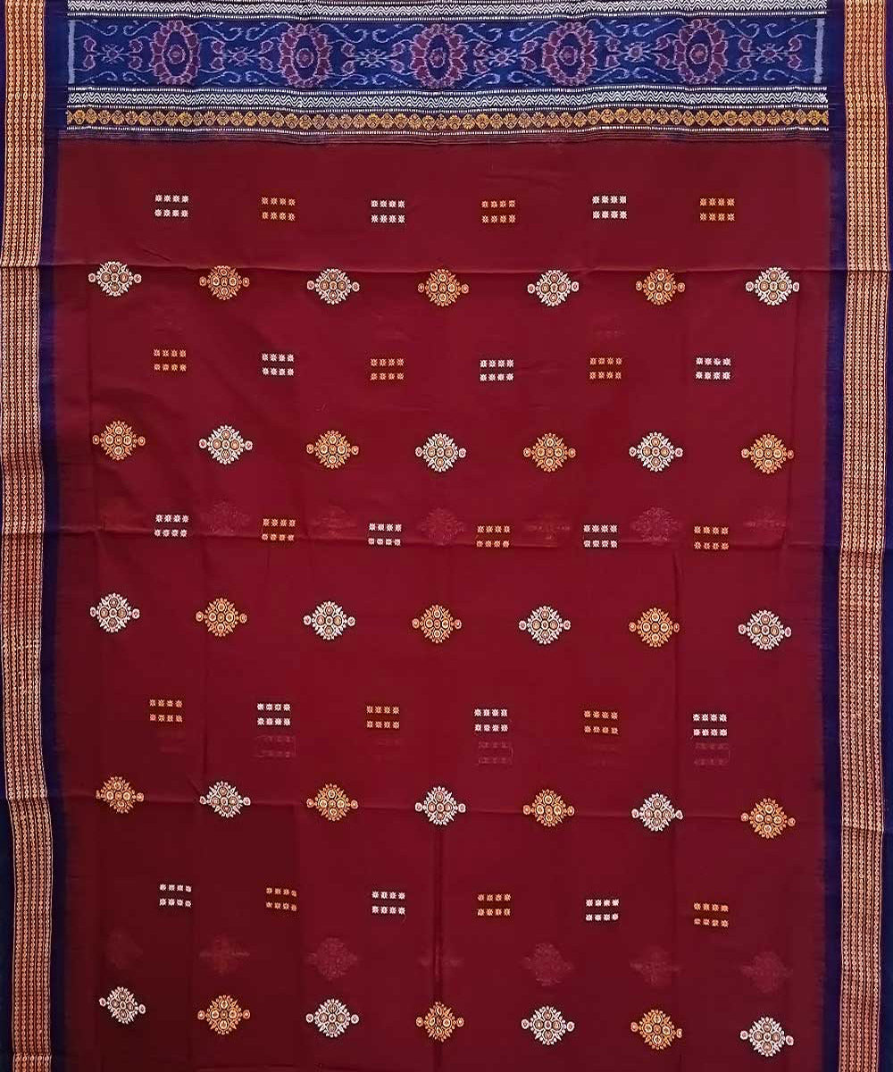 Maroon navy blue handwoven bomkai cotton saree