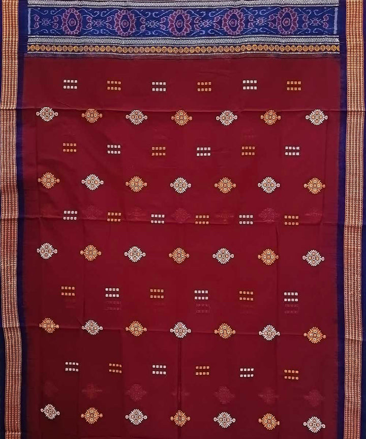 Maroon navy blue handwoven bomkai cotton saree