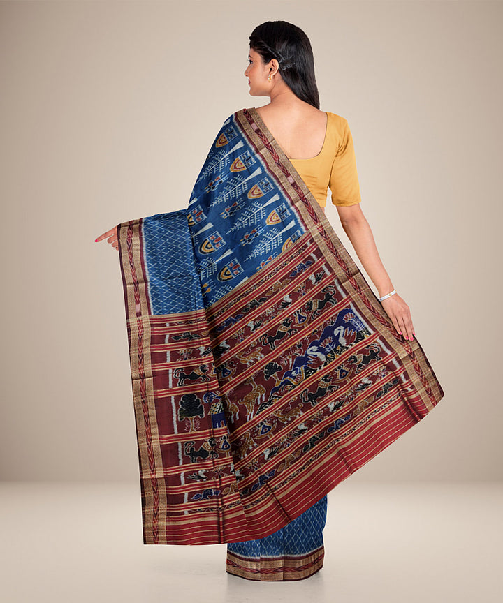 Sky blue handwoven silk khandua saree