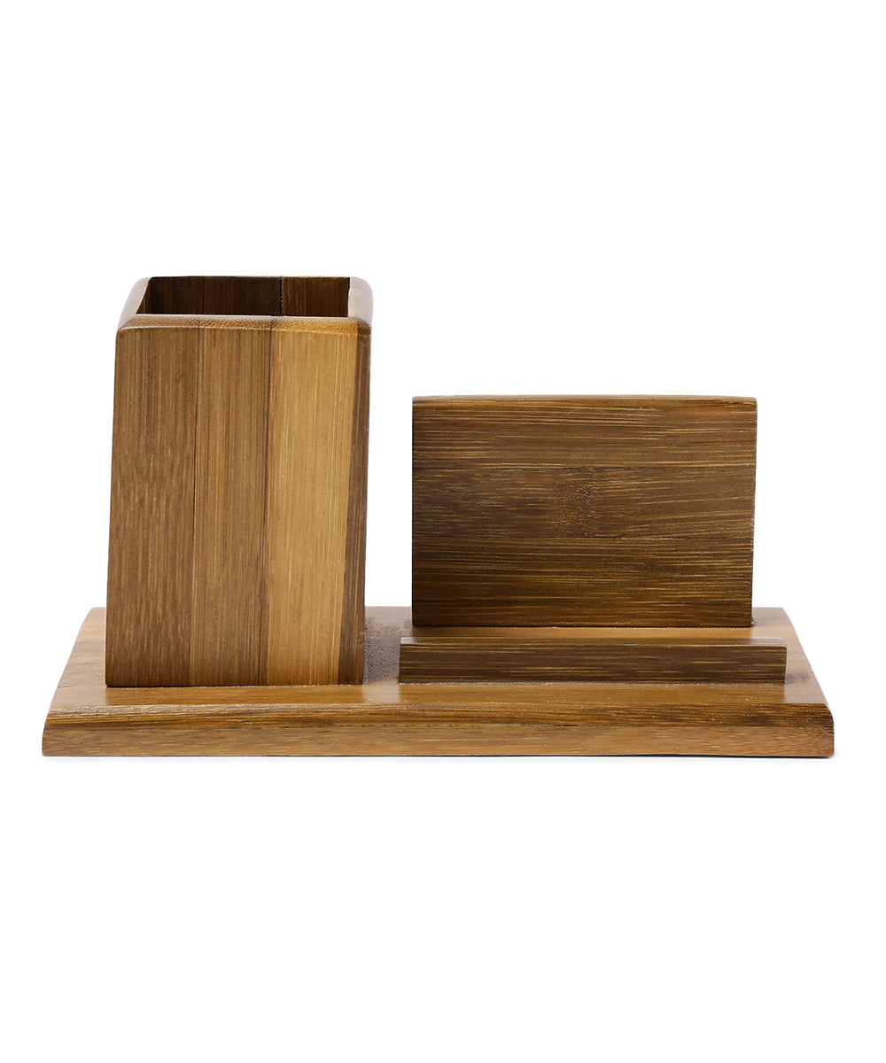 Brown natural hand printed bamboo wood bamboo pen stand