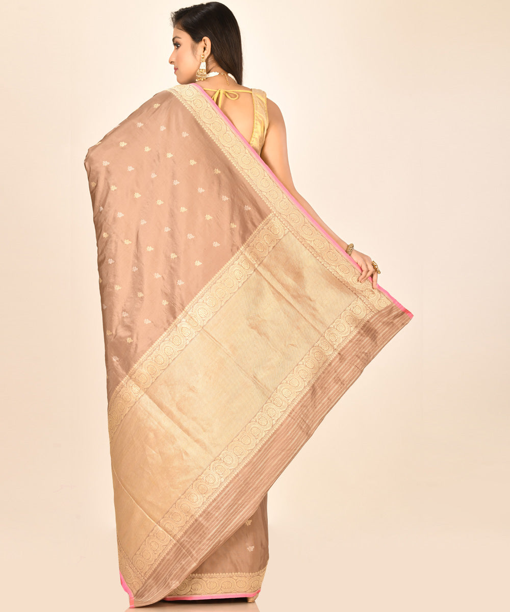 Beige brown silk handloom banarasi saree