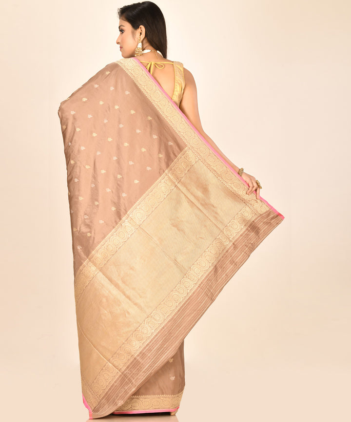 Beige brown silk handloom banarasi saree