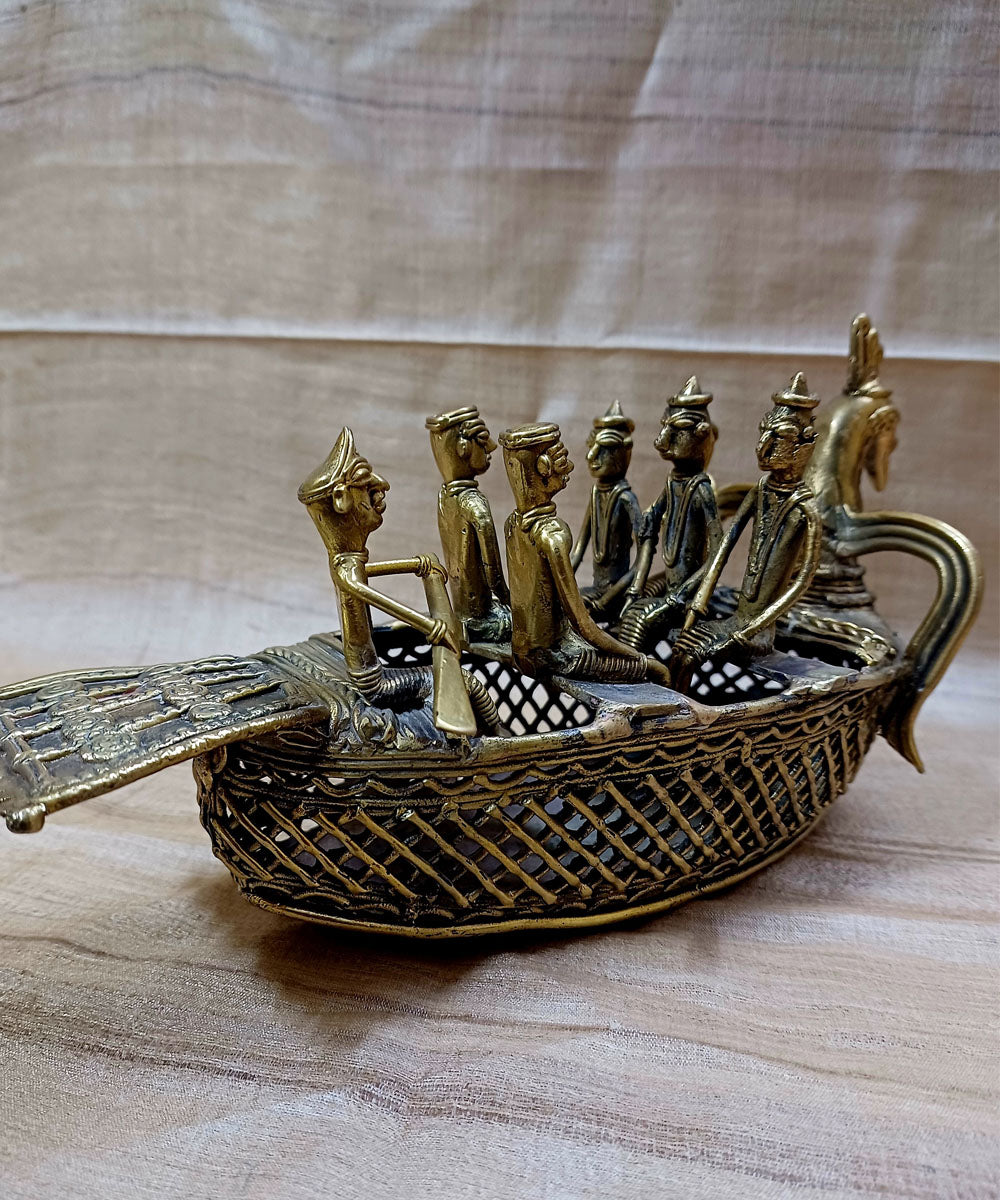 Dhokra brass handcrafted ancient peacock boat decor