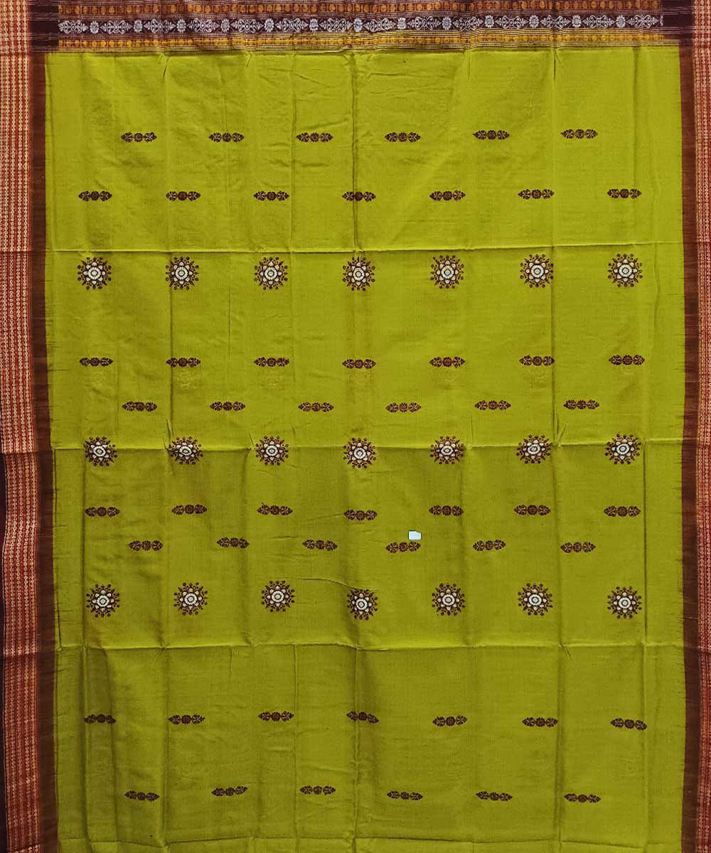 Light green maroon handwoven bomkai cotton saree