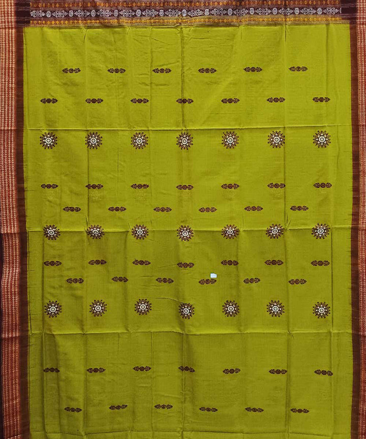 Light green maroon handwoven bomkai cotton saree