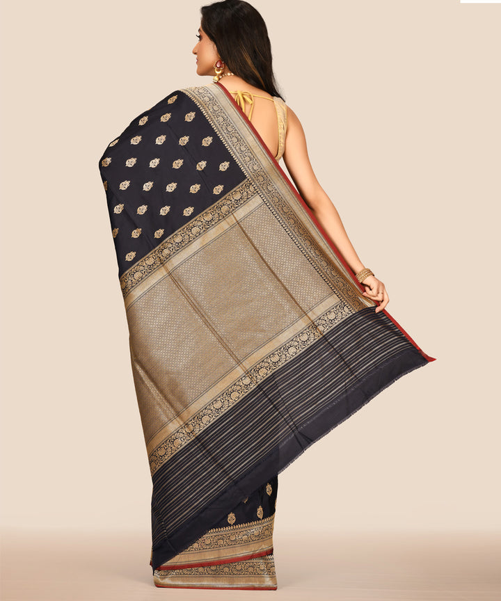 Dark blue silk handloom banarasi saree
