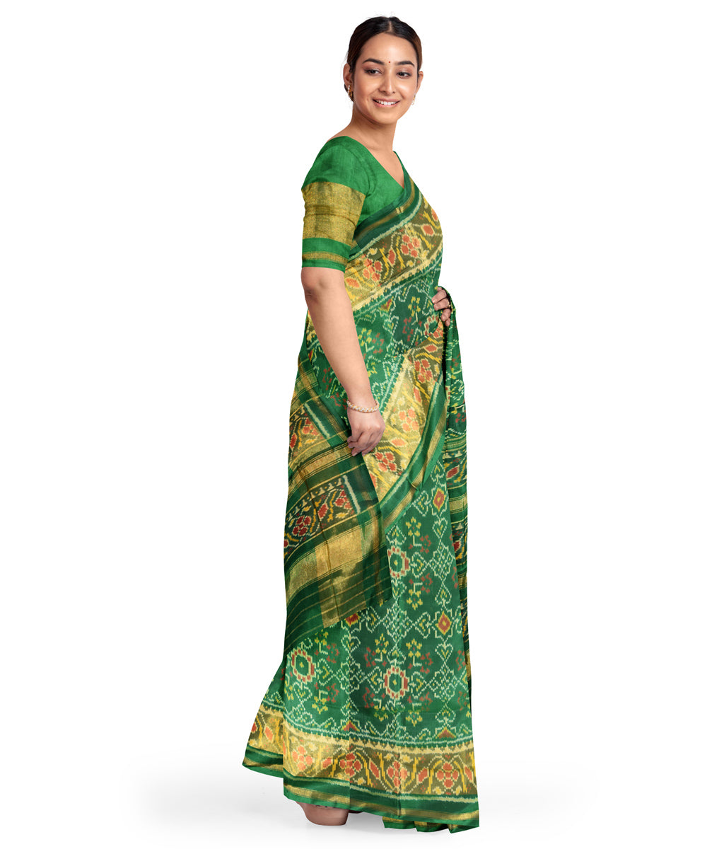 Patola dark green silk handwoven saree