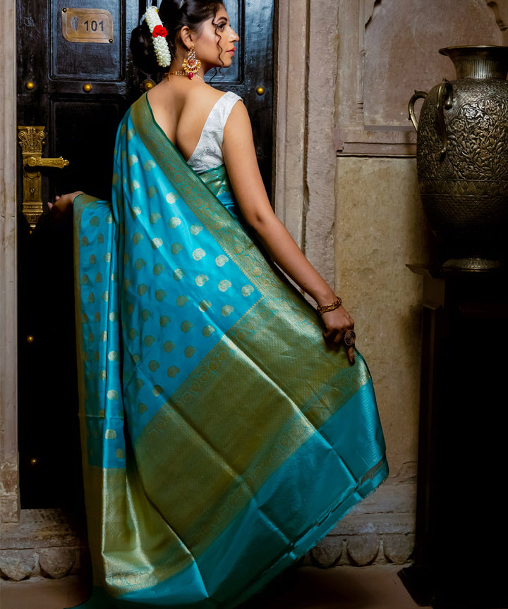 Sky blue silk handloom banarasi saree