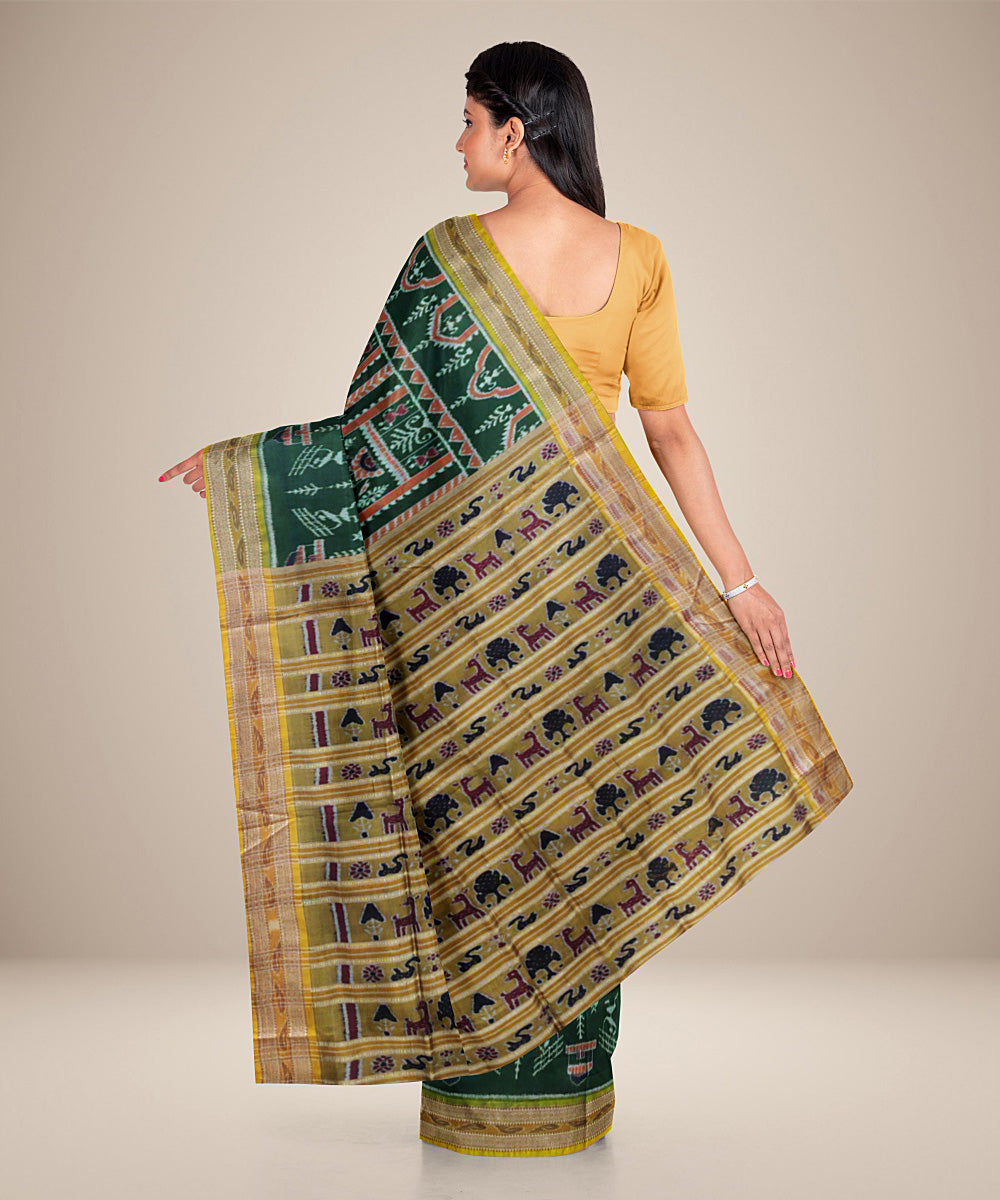 Dark green mustard silk handwoven khandua saree