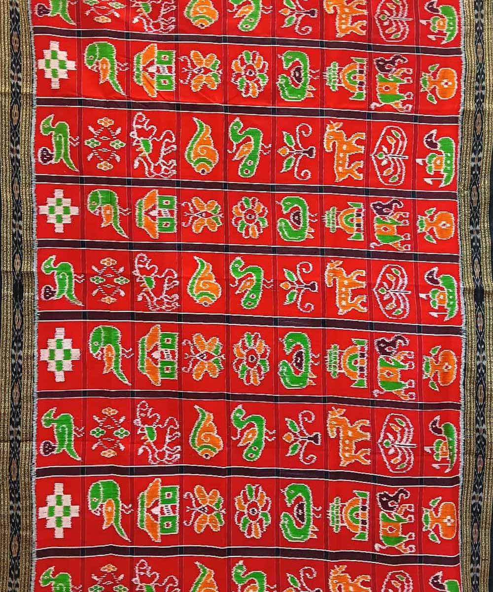 Red maroon handwoven khandua silk saree