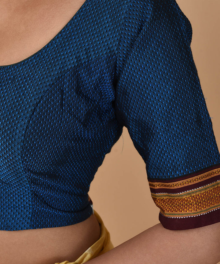 Blue cotton silk handwoven maharashtrian blouse