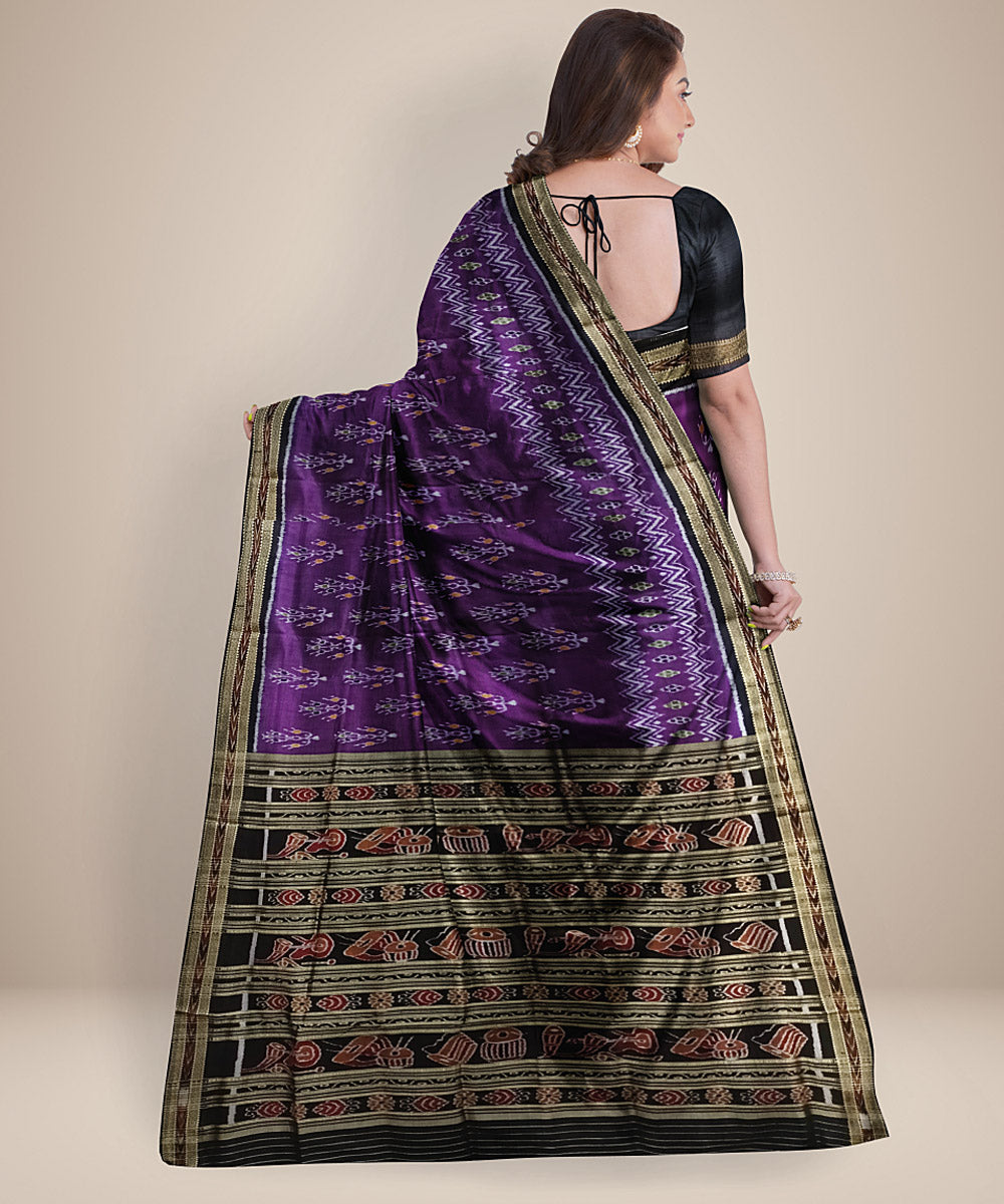 Purple black silk handwoven rudraksha border khandua saree