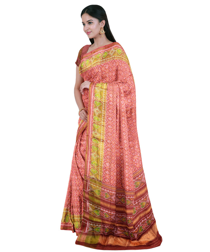 Peach silk handwoven patola saree