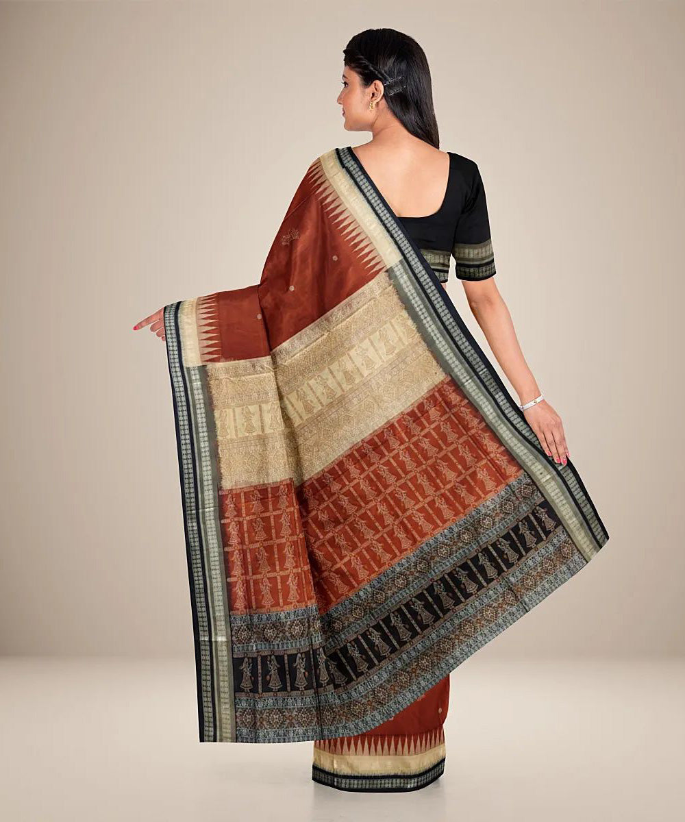 Rust orange handwoven silk sambalpuri saree