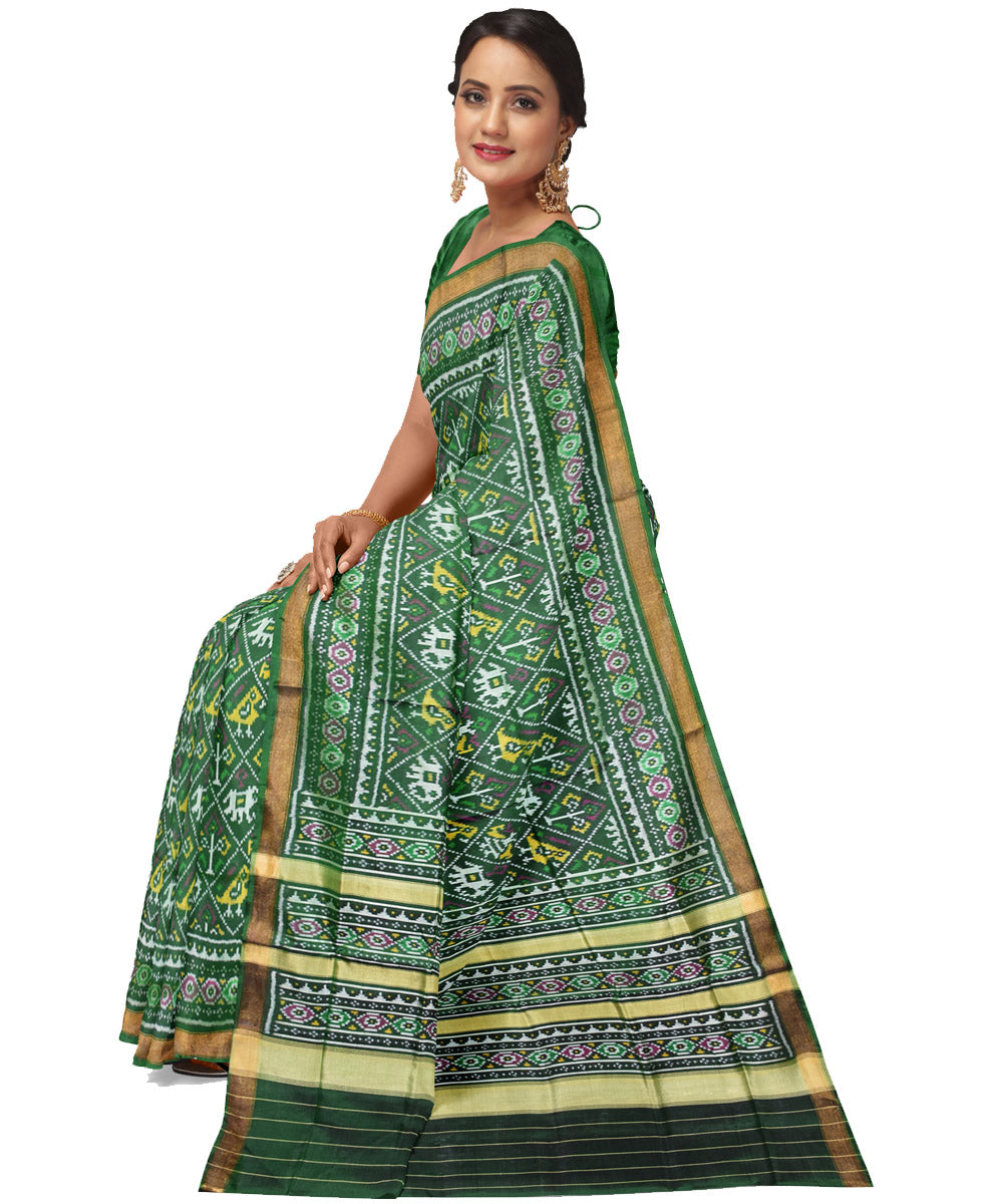 Dark green handwoven silk patola saree