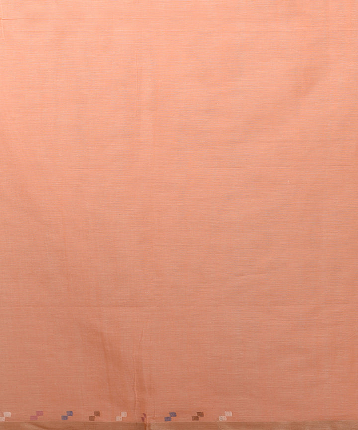 Peach handwoven cotton jamdani saree with tussar border