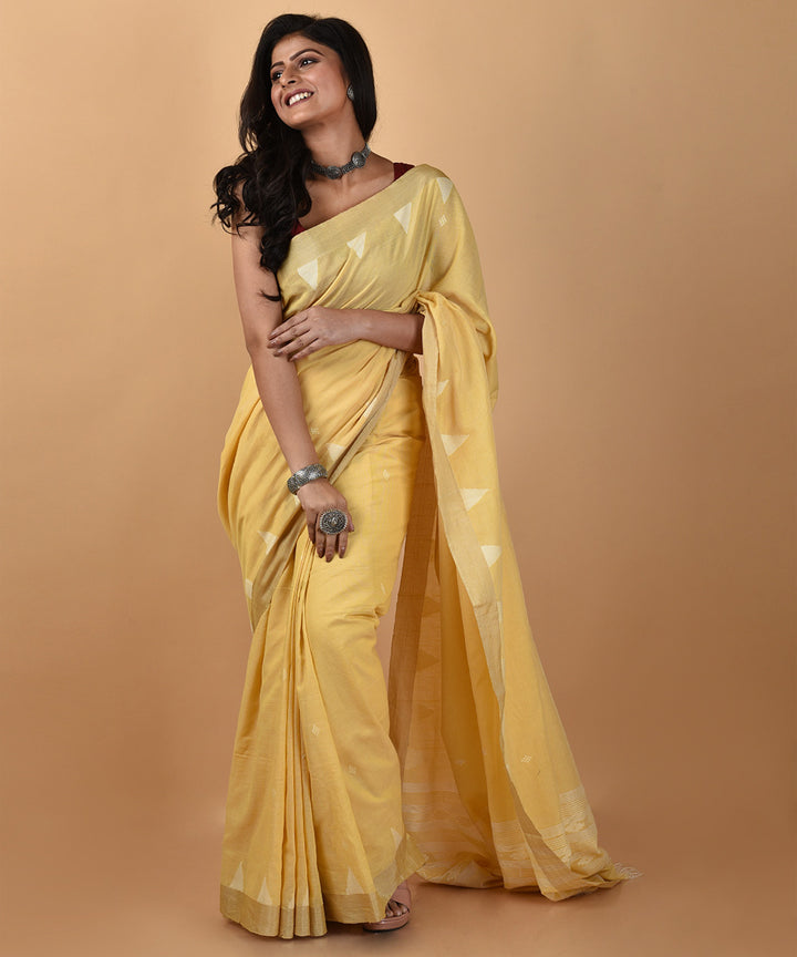 Yellow handwoven cotton jamdani saree