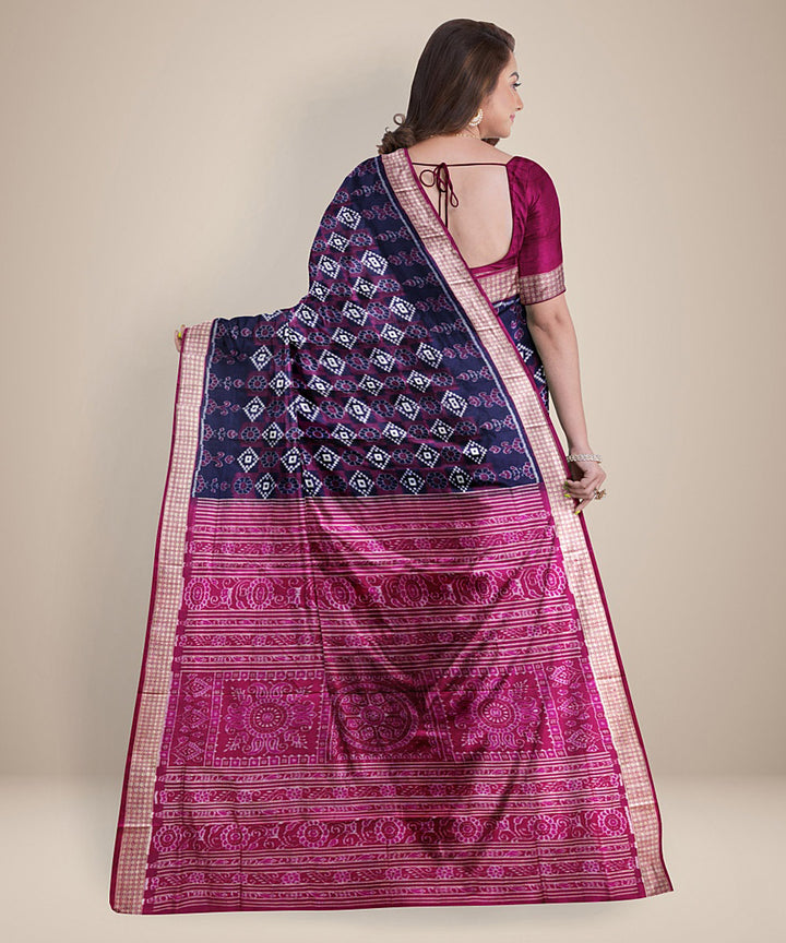 Navy blue magenta silk handwoven sambalpuri saree