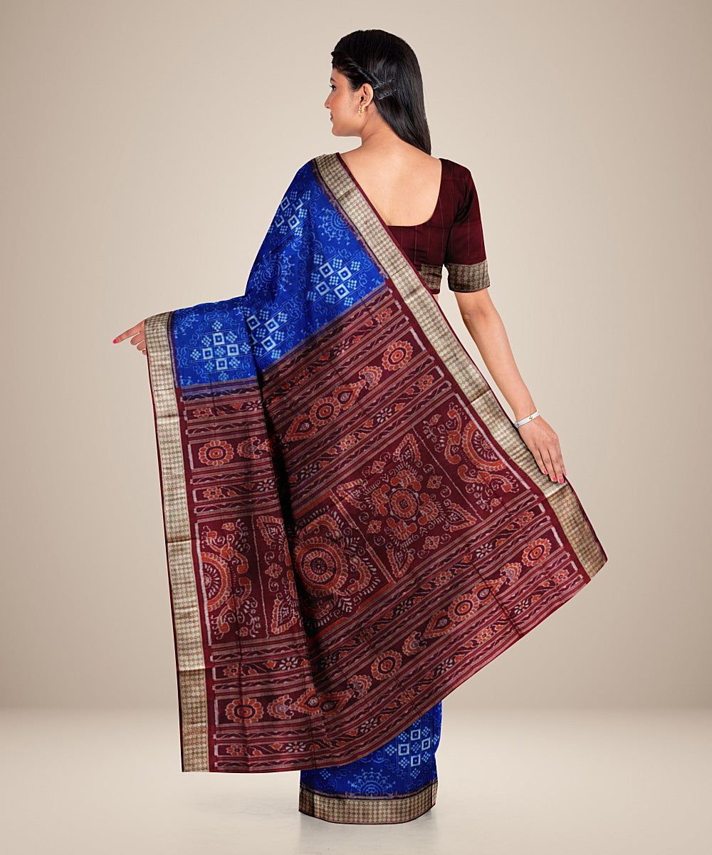 Navy blue cyan blue maroon silk handwoven sambalpuri saree