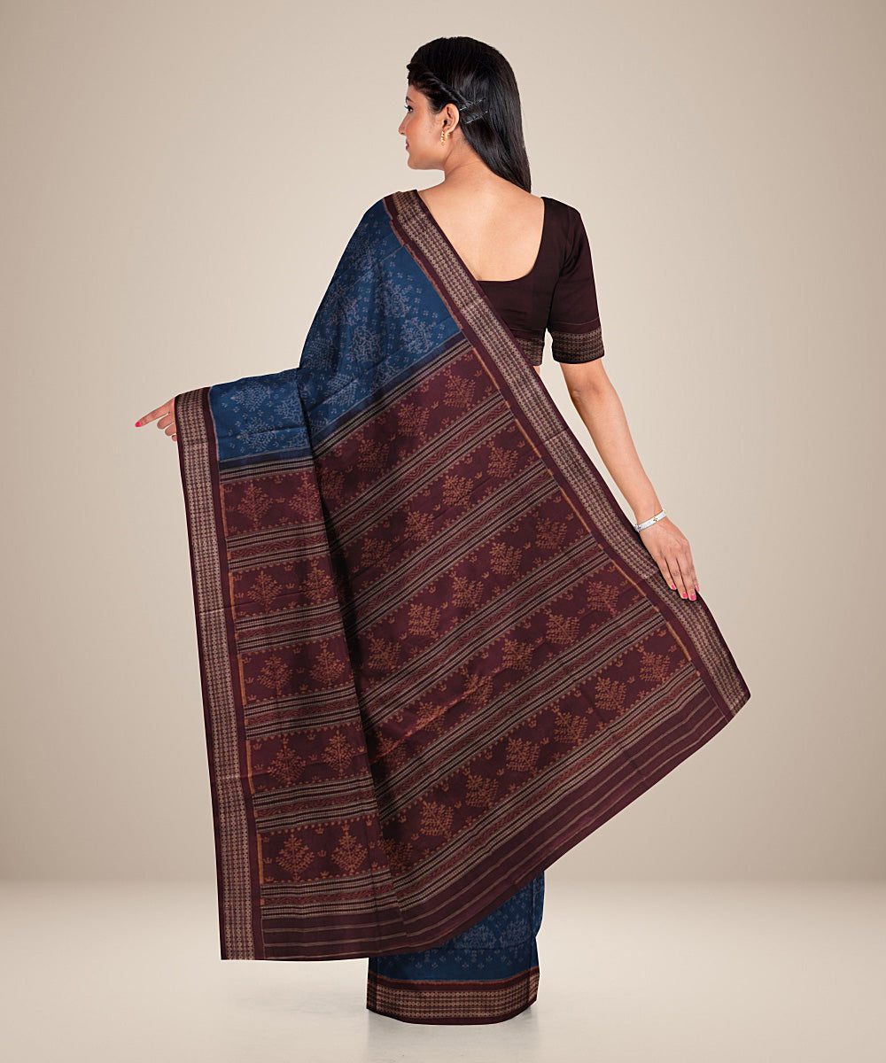 Navy blue maroon cotton handwoven sambalpuri saree