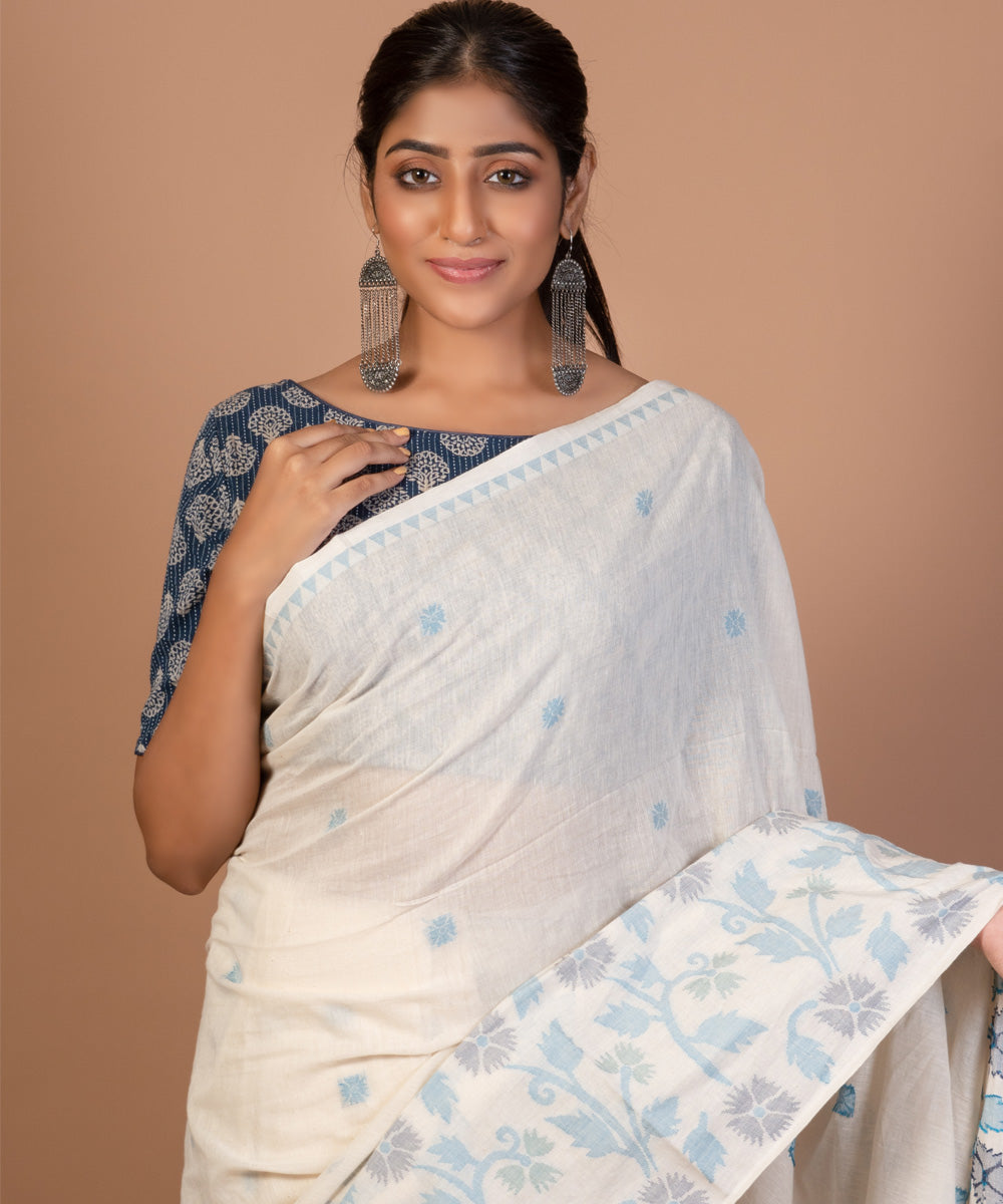 White cotton handwoven jamdani saree